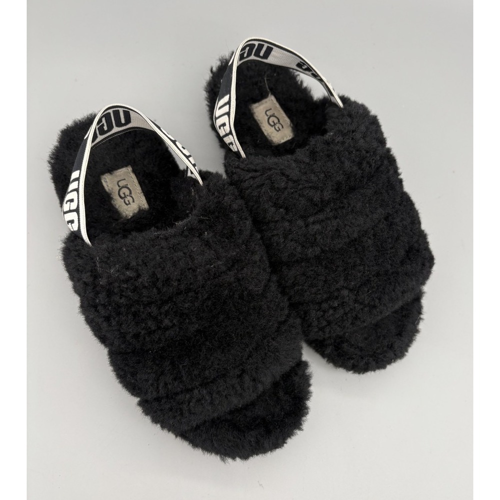 UGG Black Sheepskin Platform Slide Sandals Womens Size 6 Slip On Shoes